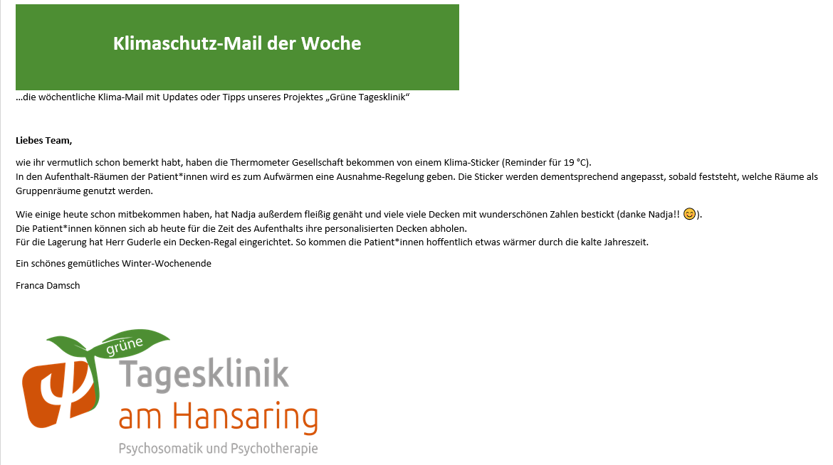 Beispiel einer Klimaschutz-Mail fürs Team